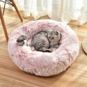 Pet Dog Cat Calming Bed Round Warm Soft Plush Sleeping Donut Cushion Mat Pad Puppy Kennel - S White