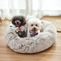 Pet Dog Cat Calming Bed Round Warm Soft Plush Sleeping Donut Cushion Mat Pad Puppy Kennel - S White