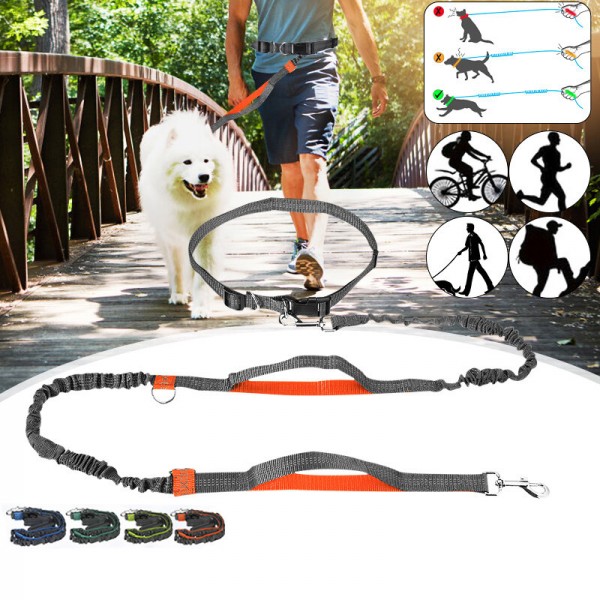 Adjustable Dog Waist Belt Elastic Reflective Pet Leash Jogging Metal D-ring Rope Puppy Supplies - Orange