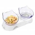 Cat Double Bowl Non-slip Pet Food Water Feeder Dish Elevated Stand Pet  Supplies Puppy - White
