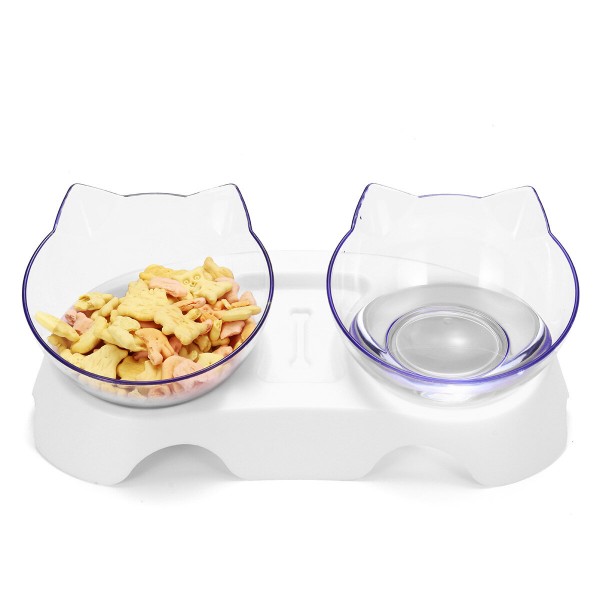 Cat Double Bowl Non-slip Pet Food Water Feeder Dish Elevated Stand Pet  Supplies Puppy - White