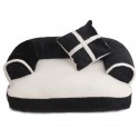 S/M/L Soft PP Cotton Pet Bed Sofa Dog Puppy Winter Warm Mat Kennel Cat Litter Pet Supplies With Pillow - Black M