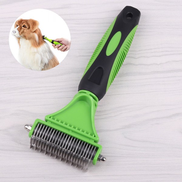 3 in 1 Dual Sided Dog Cat Hair Fur Shedding Trimmer Stainless Steel Grooming Dematting Rake Comb Brush - Purple