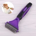 3 in 1 Dual Sided Dog Cat Hair Fur Shedding Trimmer Stainless Steel Grooming Dematting Rake Comb Brush - Purple