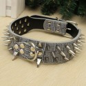 XL Spiked Studded Leather Pet Bulldog Dog Mastiff Heavy Collar - Green