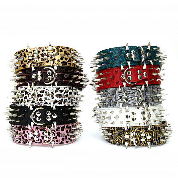 XL Spiked Studded Leather Pet Bulldog Dog Mastiff Heavy Collar - Green