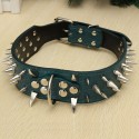 XL Spiked Studded Leather Pet Bulldog Dog Mastiff Heavy Collar - Green