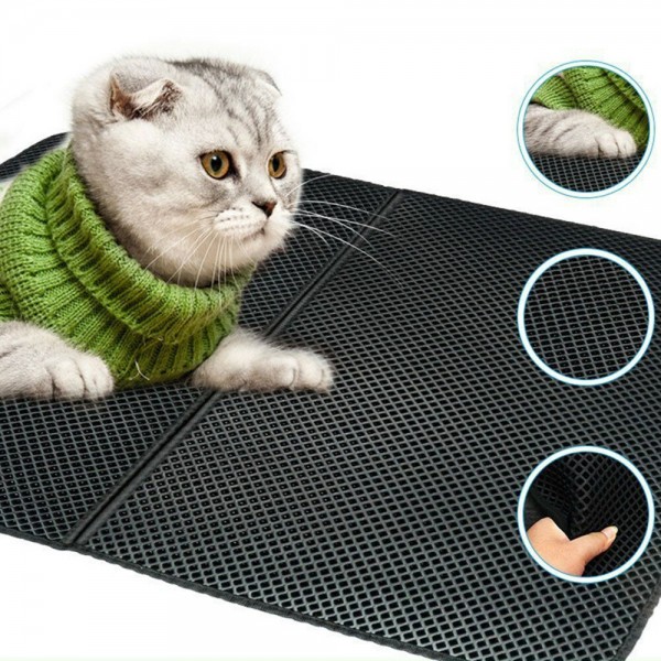 Double Layer Non-slip Cat Litter Mat Soft Honeycomb Hole Prevents Litter Scatter Multiple Size Options - Black S