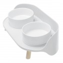 Double Holes Ceramic Cat Feeder Bowl Splash-proof High Quality Ceramic Pet Bowl Separate Design, Anti-slip Design - White