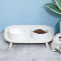 Double Holes Ceramic Cat Feeder Bowl Splash-proof High Quality Ceramic Pet Bowl Separate Design, Anti-slip Design - White