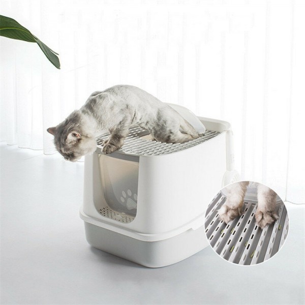 Cat Litter Box Fully Enclosed Anti-Splash Deodorant Cat Toilet For Cats Two-Way with Shovel High Capacity Pet Supplies Litter As