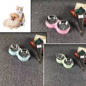 Stainless Steel Double Bowls Pet Food Water Bowl Cat Dog Puppy Feeder Pet Water Food Dish - Green