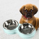 Stainless Steel Double Bowls Pet Food Water Bowl Cat Dog Puppy Feeder Pet Water Food Dish - Green