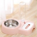2 In 1 Automatic Pet Bowl 500ml Adjustable Drinking Fountain Dog Cat Food Feeder -  Pink
