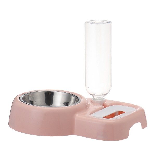 2 In 1 Automatic Pet Bowl 500ml Adjustable Drinking Fountain Dog Cat Food Feeder -  Pink