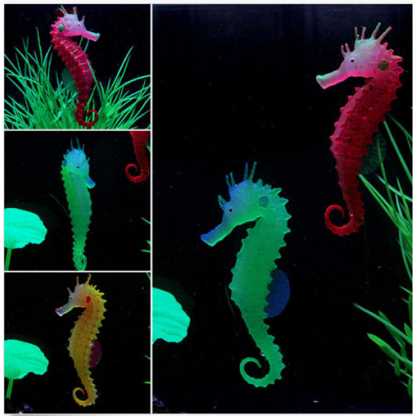 Artificial  Sea Horse Hippocampus Ornament Tank Fish Jellyfish Decor New - Orange