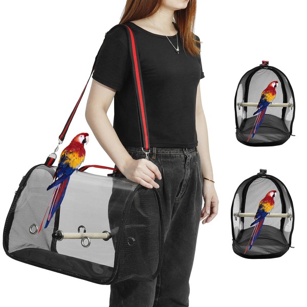 Outdoor Bird Shoulder Bags  Parrot Carry Cage Pet Breathable Space Pet Carrier Bag - Black