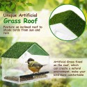 Window Bird Feeders for Outside, Bird Feeder Nature Green Large Roof with Artificial Grass, Removable Sliding Tray, Drain