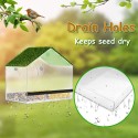 Window Bird Feeders for Outside, Bird Feeder Nature Green Large Roof with Artificial Grass, Removable Sliding Tray, Drain