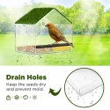 Window Bird Feeders for Outside, Bird Feeder Nature Green Large Roof with Artificial Grass, Removable Sliding Tray, Drain