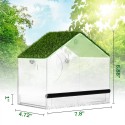 Window Bird Feeders for Outside, Bird Feeder Nature Green Large Roof with Artificial Grass, Removable Sliding Tray, Drain
