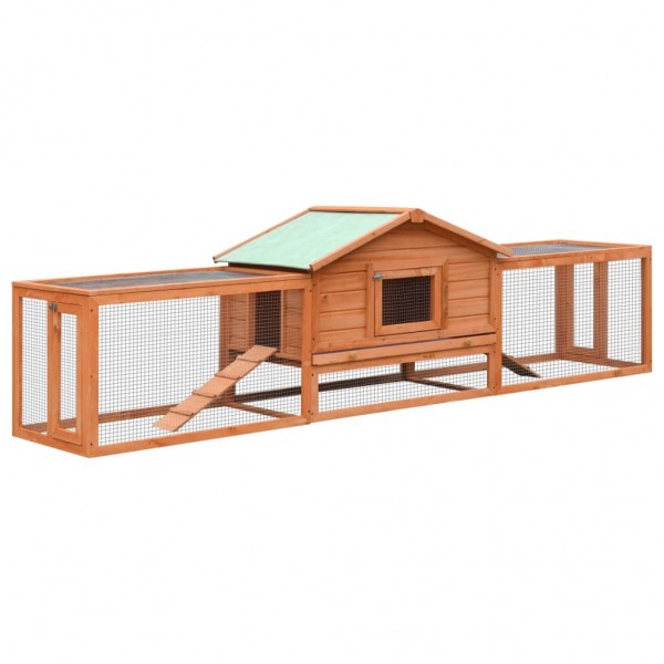   170642 Outdoor Rabbit Hutch Solid Pine &amp; Fir Wood 310x70x87 cm House Pet Supplies Rabbit House Pet Home P