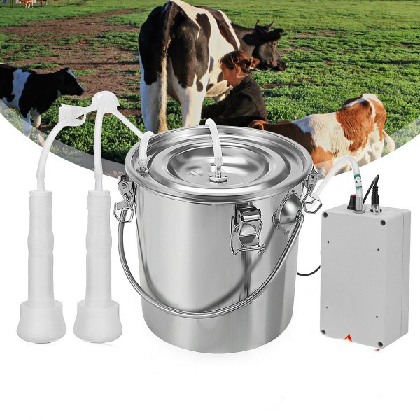 5L Electric Milking Machine Stainless Steel Bucket Pulsating Milking Machine for Farm Cows Cattle Goat Vacuum Pump Bucket - Sheep