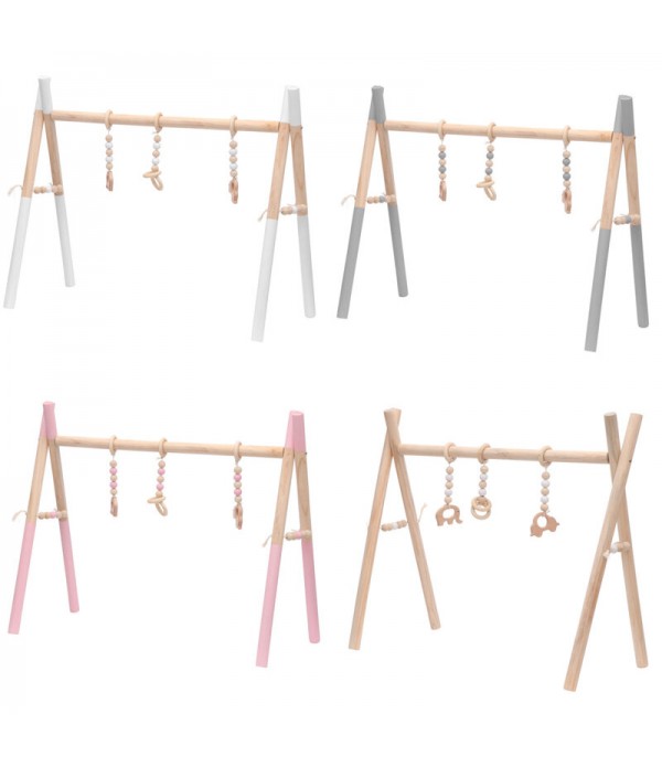 Wooden Baby Gym Toy Non Toxic Organic Play Stand Nursery Fun 3 Hanging Mobile Wood Rack Room Decoration -  Pink